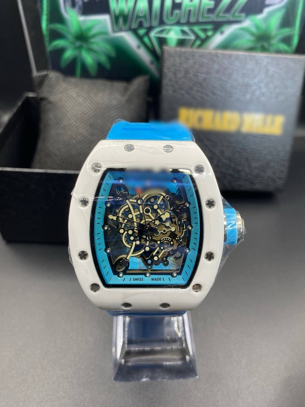 RM055 Skeleton Dial Watch Blue Strap *Box Included*